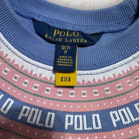 POLO Ralph Lauren Fair Isle Pink Purple Crew Neck Sweatshirt Retro Top Girls S 7 - Picture 4 of 7